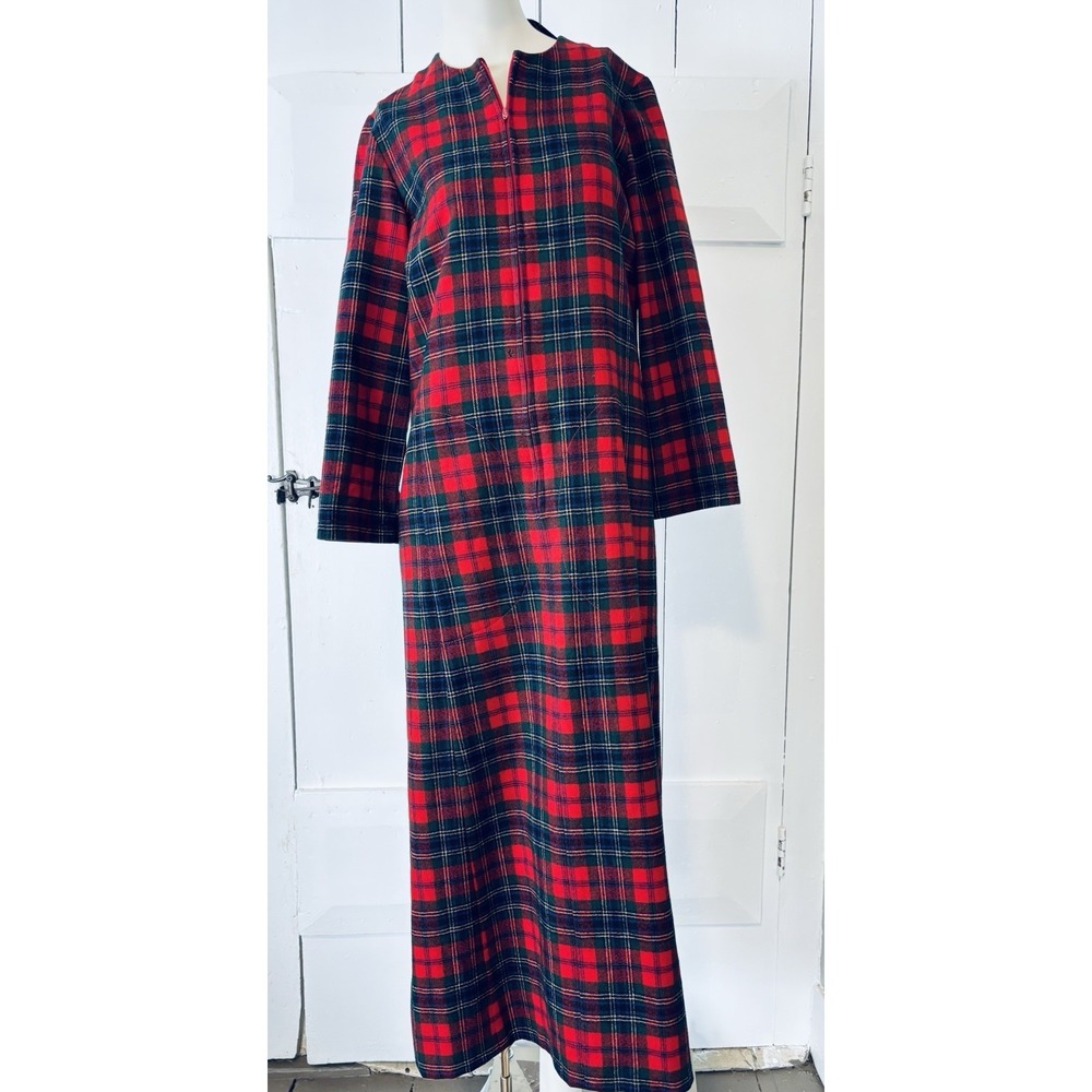 Vintage Red‎ Plaid Womens Pendleton Robe - Housecoat W/zipper Pockets Wool